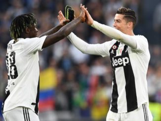 Moise Kean and Cristiano Ronaldo of Juventus