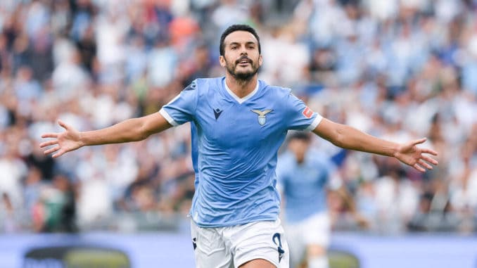 Pedro celebrates after scoring second SS Lazio goal against AS Roma