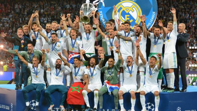 Players of Real Madrid C.F. celebrating their victory in the UEFA Champions League final