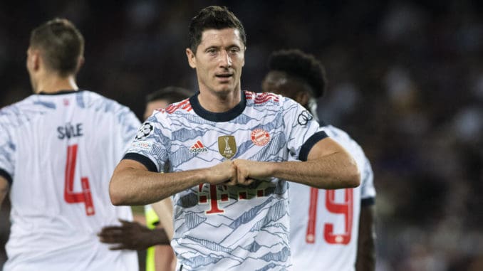 Robert Lewandowski of Bayern Munich celebrating goal against Barcelona-UEFA Champions League