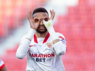 Youssef En-Nesyri of Sevilla against Valencia-La Liga