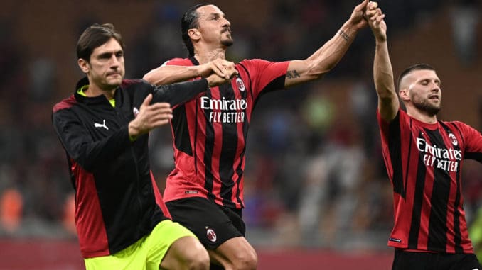 Zlatan Ibrahimovic of Milan celebrates after the Serie A football match between Milan and Lazio