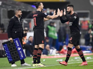 Serie A Olivier Giroud of AC Milan is replaced by Zlatan Ibrahimovic