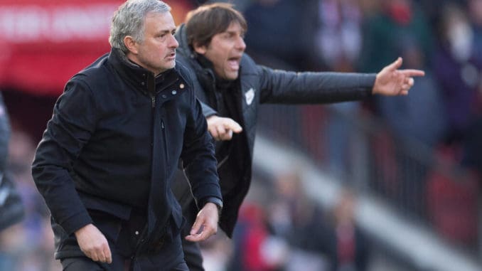 Jose Mourinho and Antonio Conte-Manchester United v Chelsea-Old Trafford