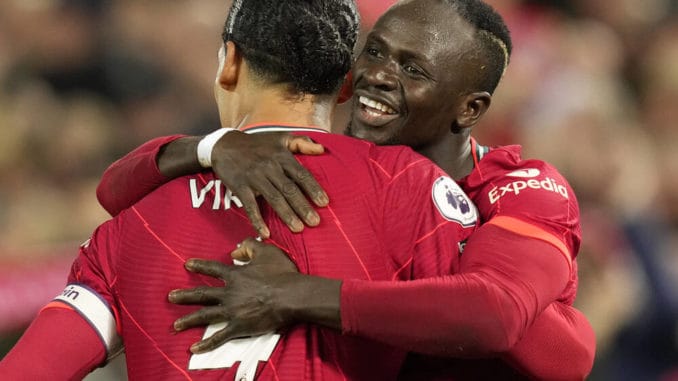 Sadio Mane of Liverpool celebrates against Arsenal
