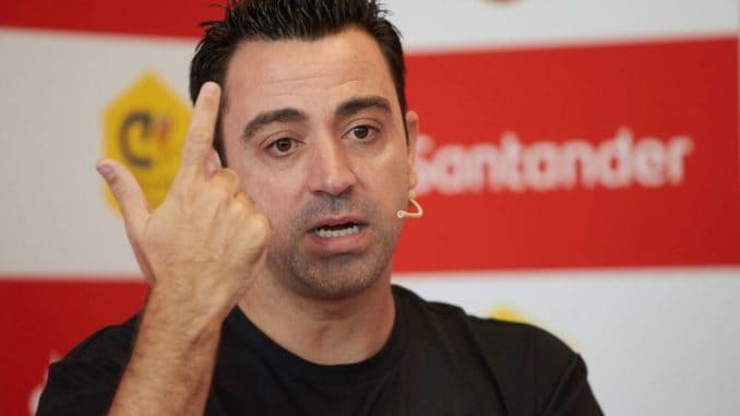 Xavi Hernandez at presentation of Santander Bank in Barcelona, Catalonia