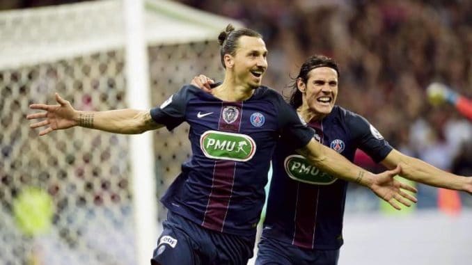Zlatan Ibrahimovic and Edinson Cavani of PSG