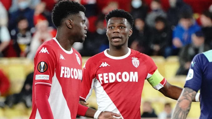 Aurelien Tchouameni and Benoit Badiashile of AS Monaco