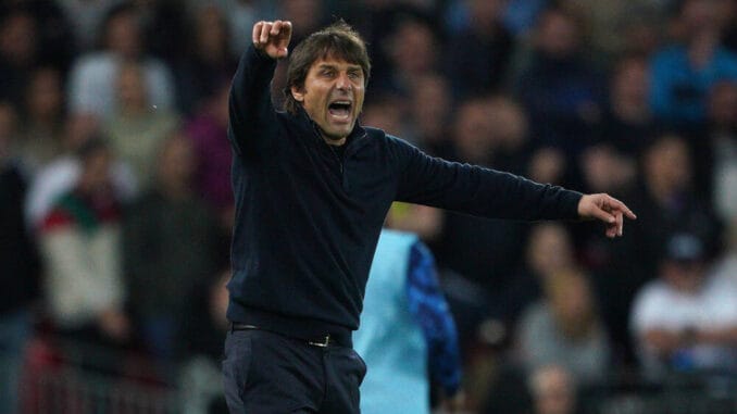 Tottenham Hotspur manager Antonio Conte on the touchline during the Premier League match at Anfield, Liverpool.
